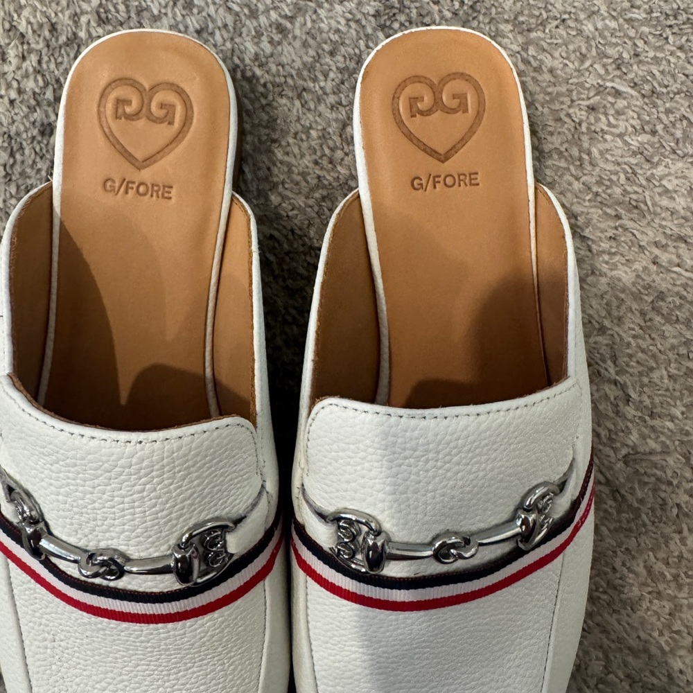 G/FORE White Leather Mule Loafers w/ Chain Detail Size 9 - Picture 7 of 14
